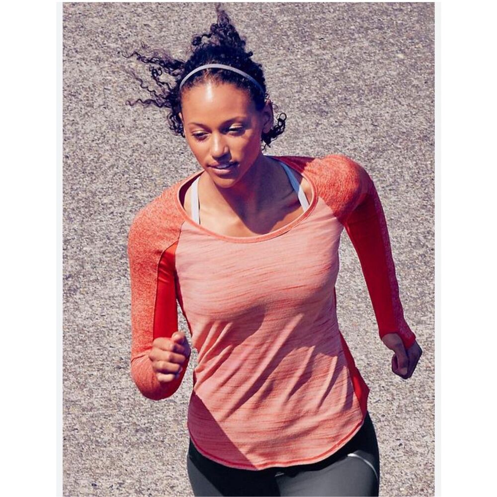 Athleta Running Wild Mix Crew Fire Red Heather Long Sleeve Pullover Shirt | M